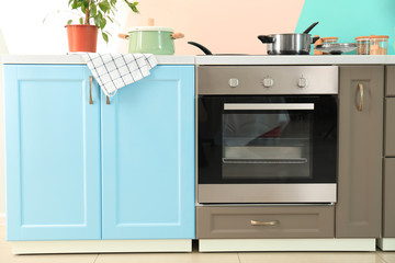 Modern kitchen furniture with electric stove