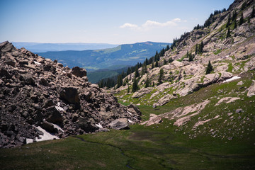 Scenic, landscape view of mountains on a hike near Vail, Colorado. 