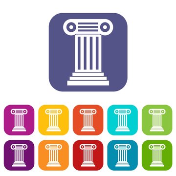 Roman column icons set vector illustration in flat style in colors red, blue, green, and other