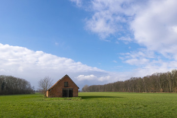 Fototapeta na wymiar Landschaft im Münsterland mit Feldscheune