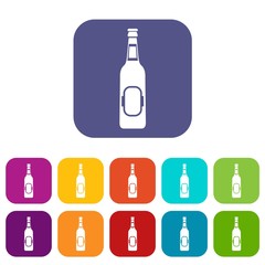 Bottle of beer icons set vector illustration in flat style in colors red, blue, green, and other
