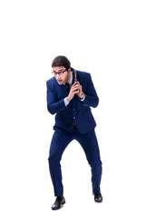 Obraz premium Businessman with gun isolated on white background