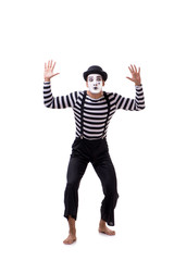 Young mime isolated on white background