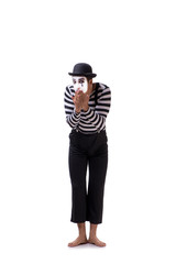 Young mime isolated on white background