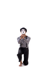 Young mime isolated on white background