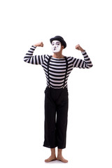 Young mime isolated on white background