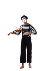 Mime playing violin isolated on white