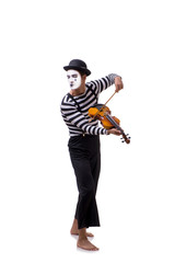 Mime playing violin isolated on white