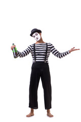 Mime drinking wine isolated on white background