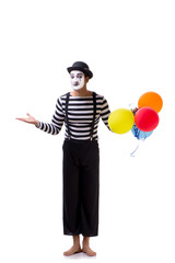 Mime with balloons isolated on white background