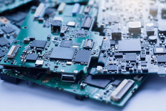Electronic Waste,Semiconductor in Printed Circuit Board, technology background.
