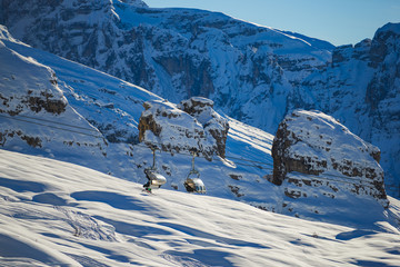 Beautiful winter mountains landscape Ski resort Madonna di Campiglio.Panoramic landscape of Dolomite Alps in Madonna di Campiglio. Italy