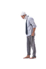 Injured businessman isolated on white background