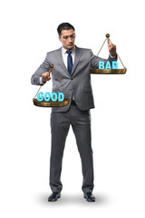 Businessman choosing between good and bad