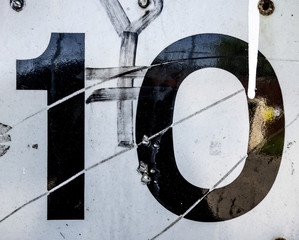 Written Wording in Distressed State Typography Found Number Ten 10