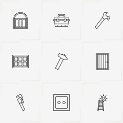 Repairs line icon set with wrench , electric socket  and window