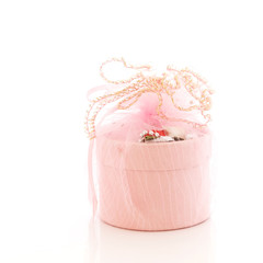 Pink giftbox on white background.