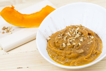 pumpkin oatmeal with nut and cinnamon