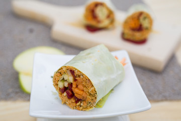 cabbage rolls with carrots. apple, pepper