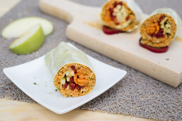 cabbage rolls with carrots. apple, pepper