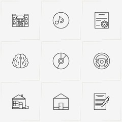 Resume line icon set with certificate , house and compact disk