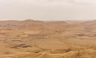 Fototapeta na wymiar Wide view of yellow Desert of Negev, Israel.