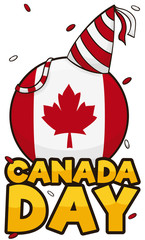 Button Decorated with Party Hat and Confetti for Canada Day, Vector Illustration
