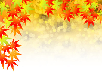 秋の紅葉、色鮮やかなモミジのキラキラ背景