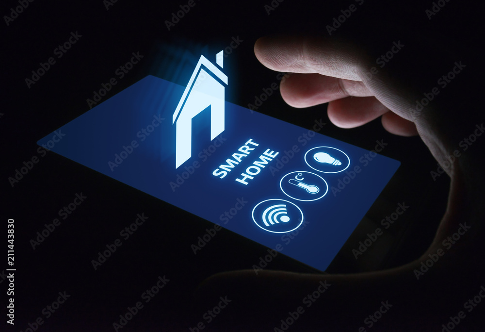 Poster smart home automation control system. innovation technology internet network concept