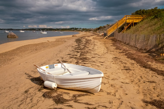 Fishing boat resting on Pocomo beach, Nantucket