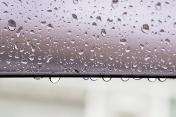 Water drop or rain drop on car glass with white background.
