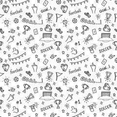 Sport  seamless pattern soccer doodles on a white background © Sabavector