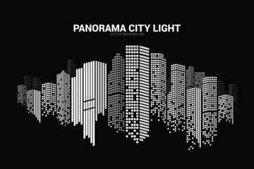Panorama city Building background with windows pixel shape
