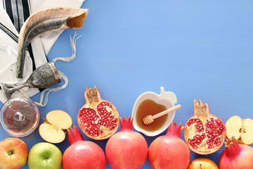 Rosh hashanah (jewish New Year holiday) concept. Traditional symbols.