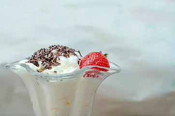 strawberry with cream and chocolate chips