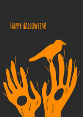 hands trees with crow