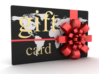 Black gift card with red ribbon