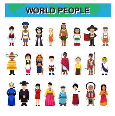 World Traditional People Costume Diversity Cute Characters Cartoon Set Vector Illustration