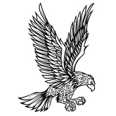 Eagle illustration on white background. Design element for poster, card, print, logo, label, emblem, sign.