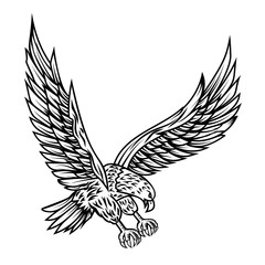 Eagle illustration on white background. Design element for poster, card, print, logo, label, emblem, sign.