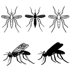 Set of mosquito illustrations. Design element for logo, label, emblem, sign.