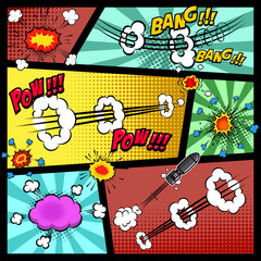 Comic page mockup with color background. pop art speech bubbles. Design element for poster, card, print, banner, flyer.
