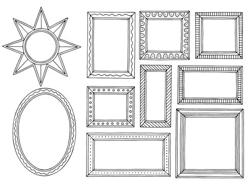 Picture frame graphic black white isolated sketch set illustration vector