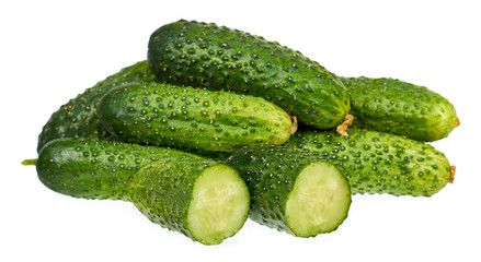 Fresh green cucumber isolated on the white background.