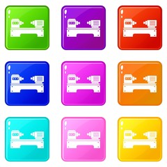 Lathe machine icons of 9 color set isolated vector illustration