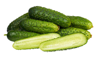 Fresh green cucumber isolated on the white background.