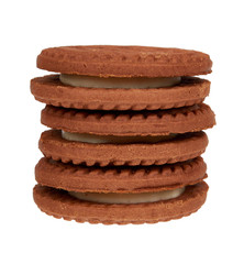 Cookies with cream filling isolated on white background.