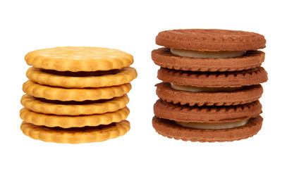 Cookies with cream filling isolated on white background.