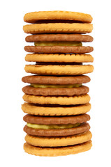 Cookies with cream filling isolated on white background.