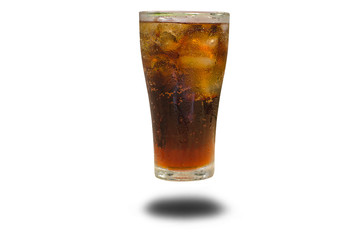 Glass of cola with ice with a white background